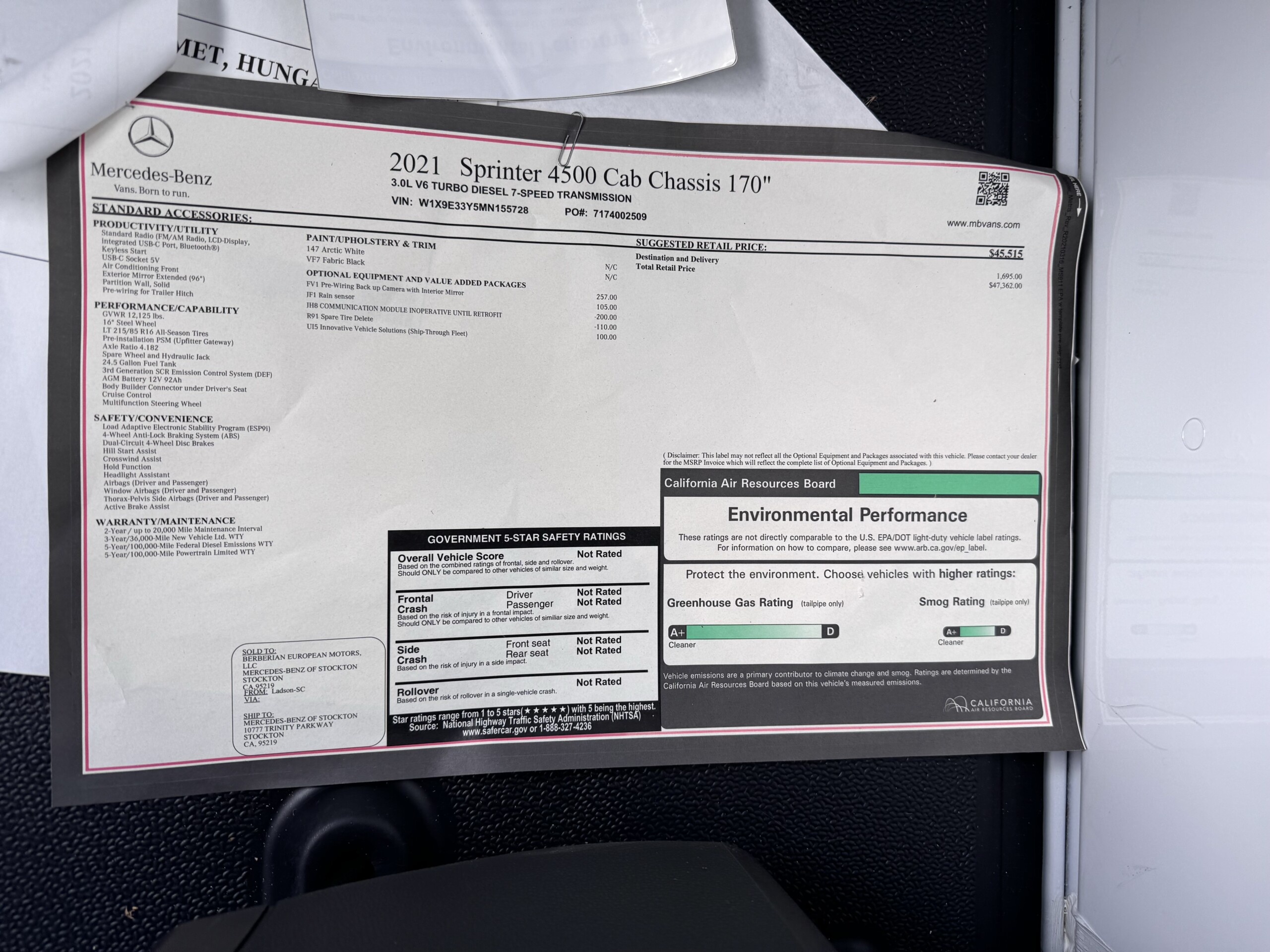 Cab Chassis – various model years <1,000 miles